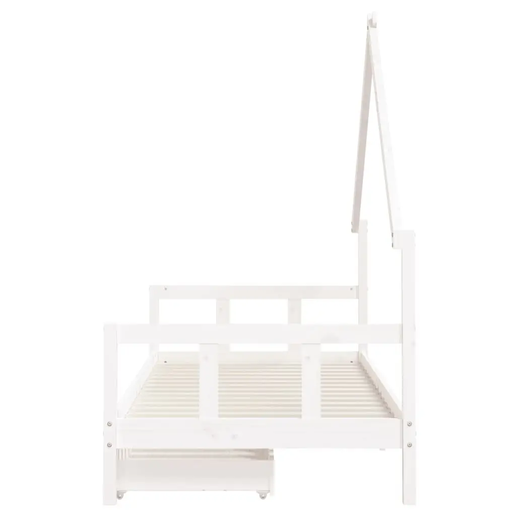 Kids Bed Frame with Storage Drawers White Wooden Toddler Single Bed House Design
