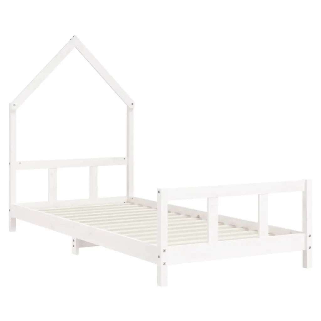 Kids Bed Frame House Bed 92x187cm White Solid Pine Wood Toddler Bedroom