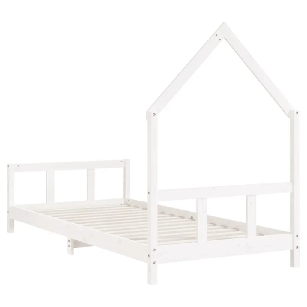 Kids Bed Frame House Bed 92x187cm White Solid Pine Wood Toddler Bedroom