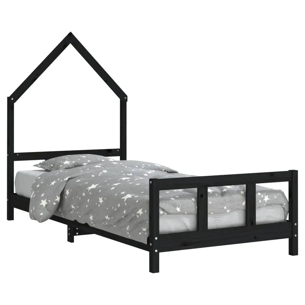 Kids Bed Frame Single House Design Low-Profile Toddler Bedroom Furniture Black
