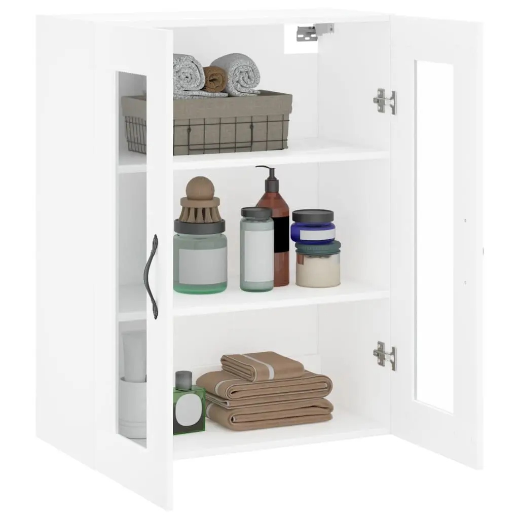 Wall Mounted Cabinet Storage White Engineered Wood 3 Compartment