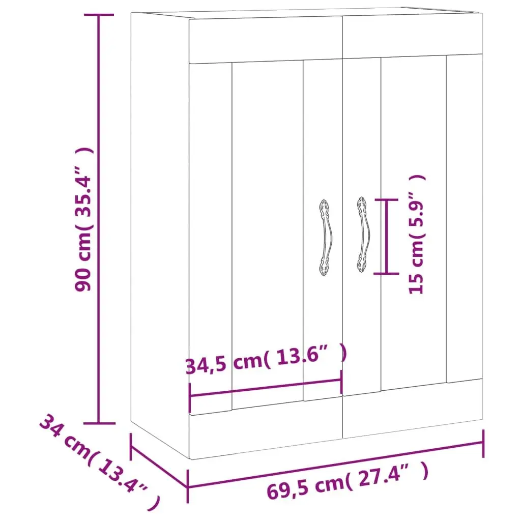 Wall Mounted Cabinet Storage White Engineered Wood 3 Compartment