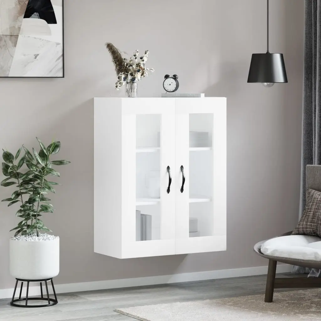 Wall Mounted Cabinet Storage White Engineered Wood 3 Compartment