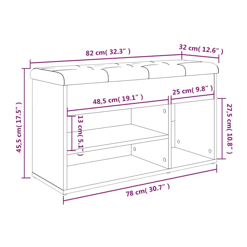 Shoe Bench Storage Organiser Padded Seat 82 x 32 x 45.5 cm Brown