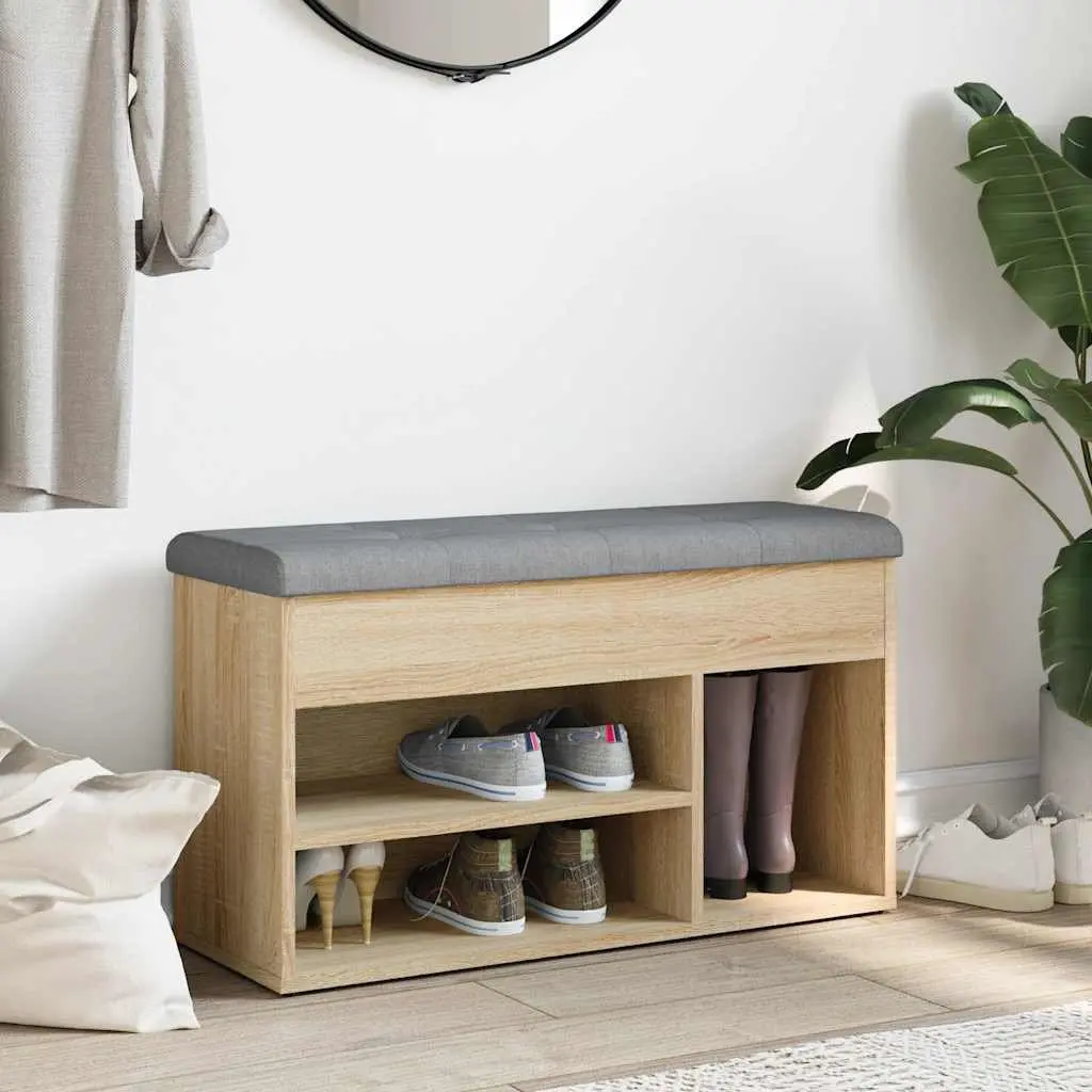 Shoe Bench Storage Organiser Padded Seat 82 x 32 x 45.5 cm Brown
