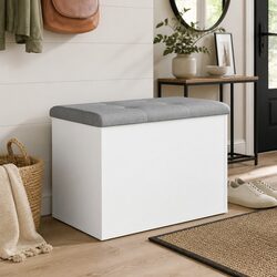 Storage Bench White Hallway Entryway Seating with Padded Cushion Lid