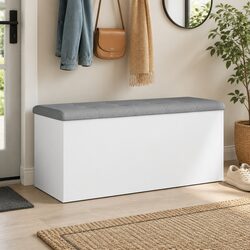 Comfortable White Storage Bench with Padded Seat