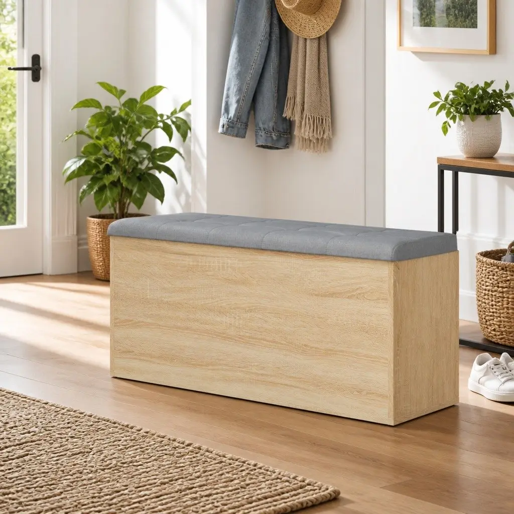 Storage Bench Shoe Organiser 102 x 42 x 45 cm Brown Engineered Wood Padded Seat