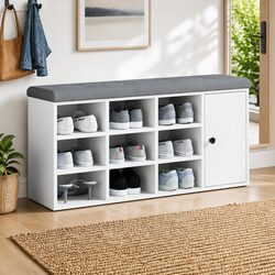 Shoe Bench White Storage Hallway Entryway Padded Seat Organiser Furniture