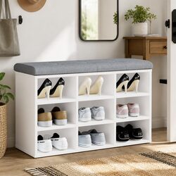 Comfortable Shoe Bench with Padded Seating in White