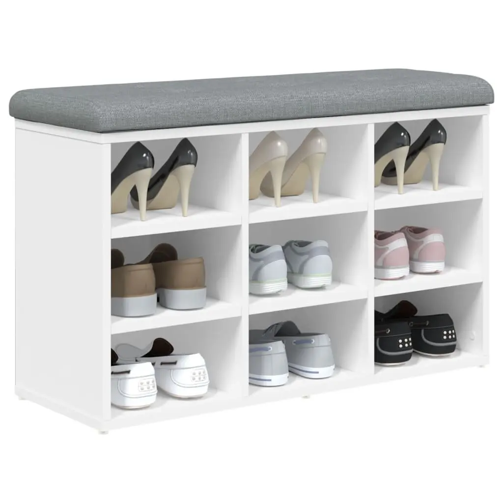 Shoe Bench Storage Seating White Padded Cushion 82L x 32W x 50H cm