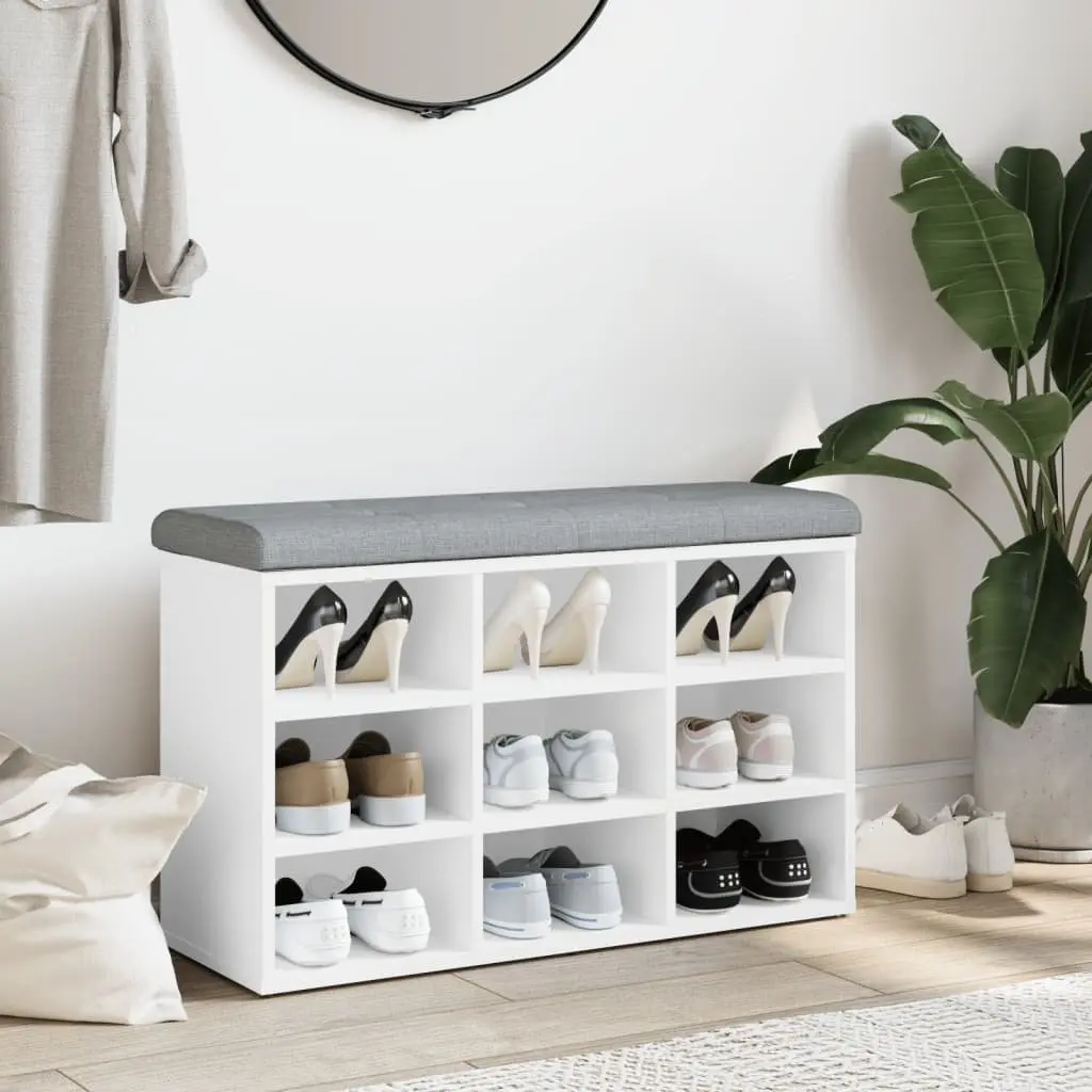 Shoe Bench Storage Seating White Padded Cushion 82L x 32W x 50H cm