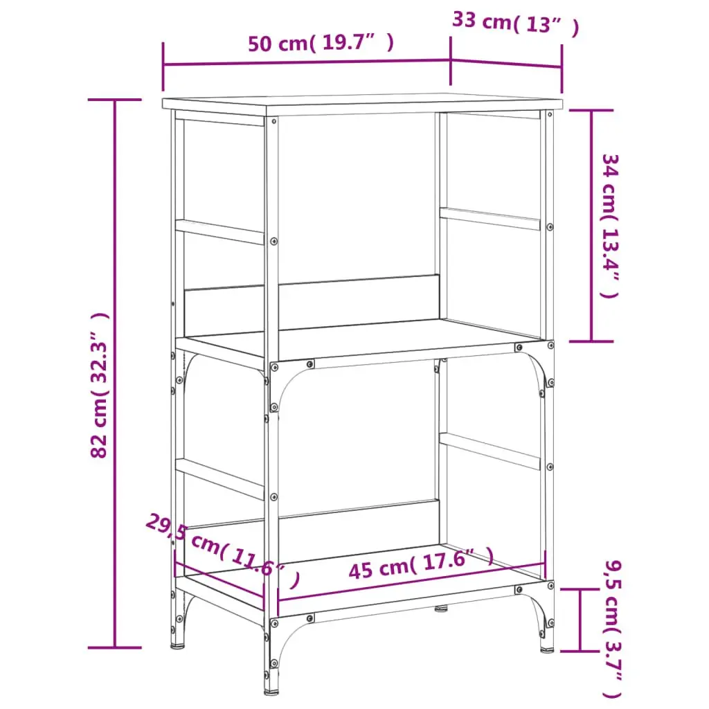 Bookshelf Bookcase Sonoma Oak 50x33x82cm Storage Shelf Home Office Display Rack