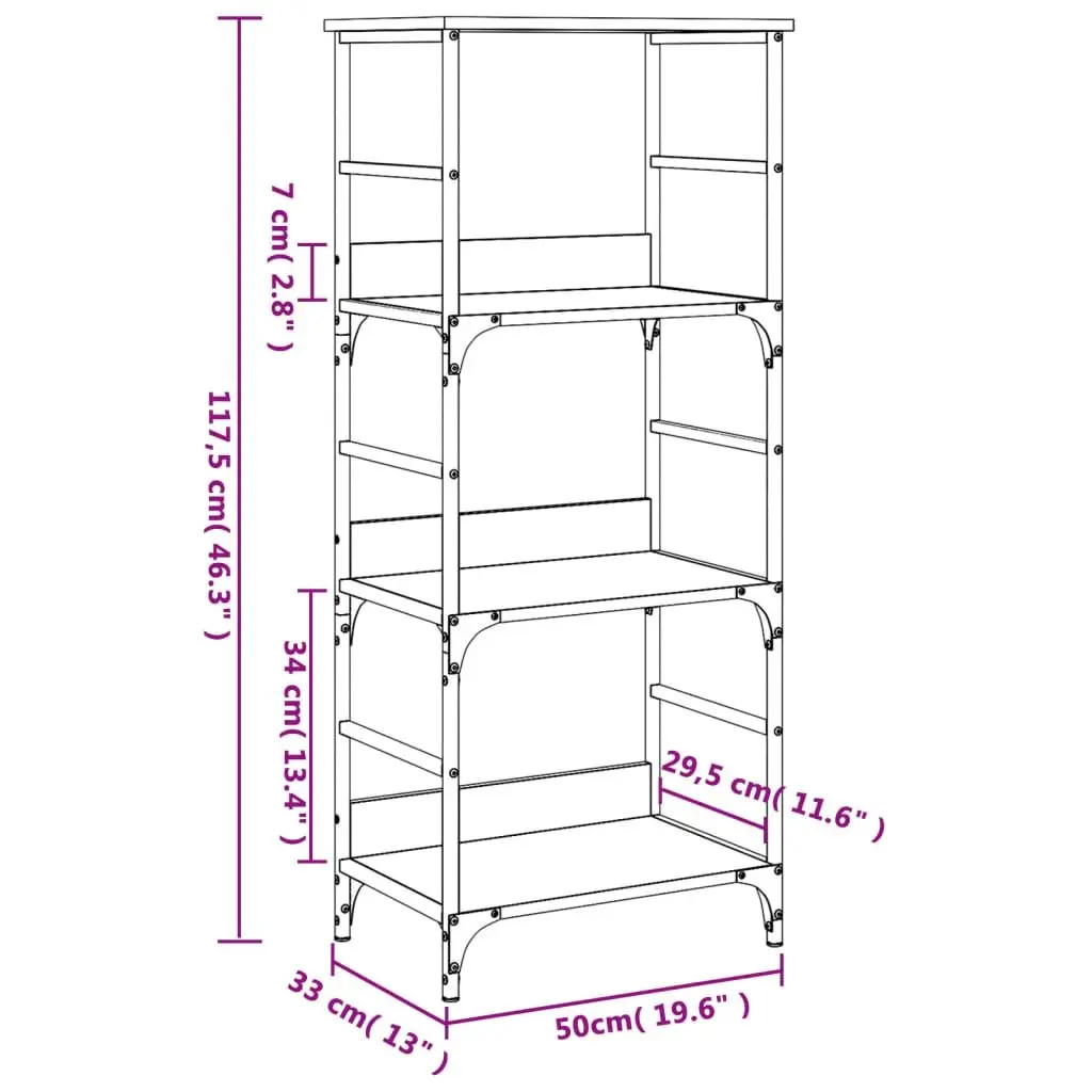 Bookshelf 3-Tier Storage Shelf Sonoma Oak 50x33x117.5cm Engineered Wood Bookcase