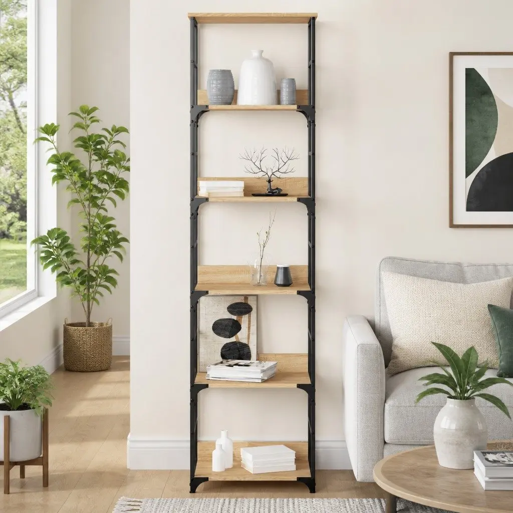 Storage Unit Bookshelf 5 Compartments Brown 50x33x188.5cm Home Office Shelving Rack