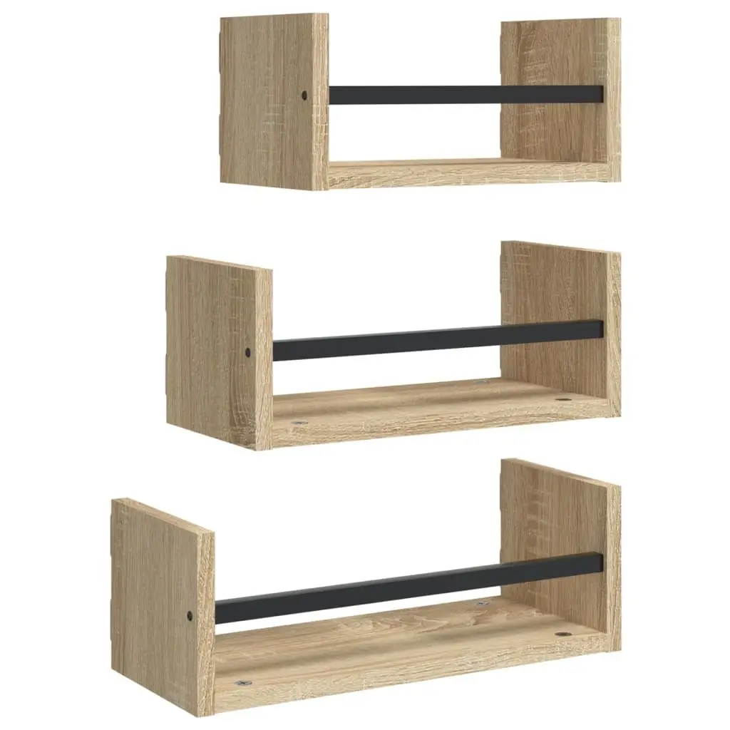 Wall Shelf Set 3 Piece Floating Shelves Brown Storage Display