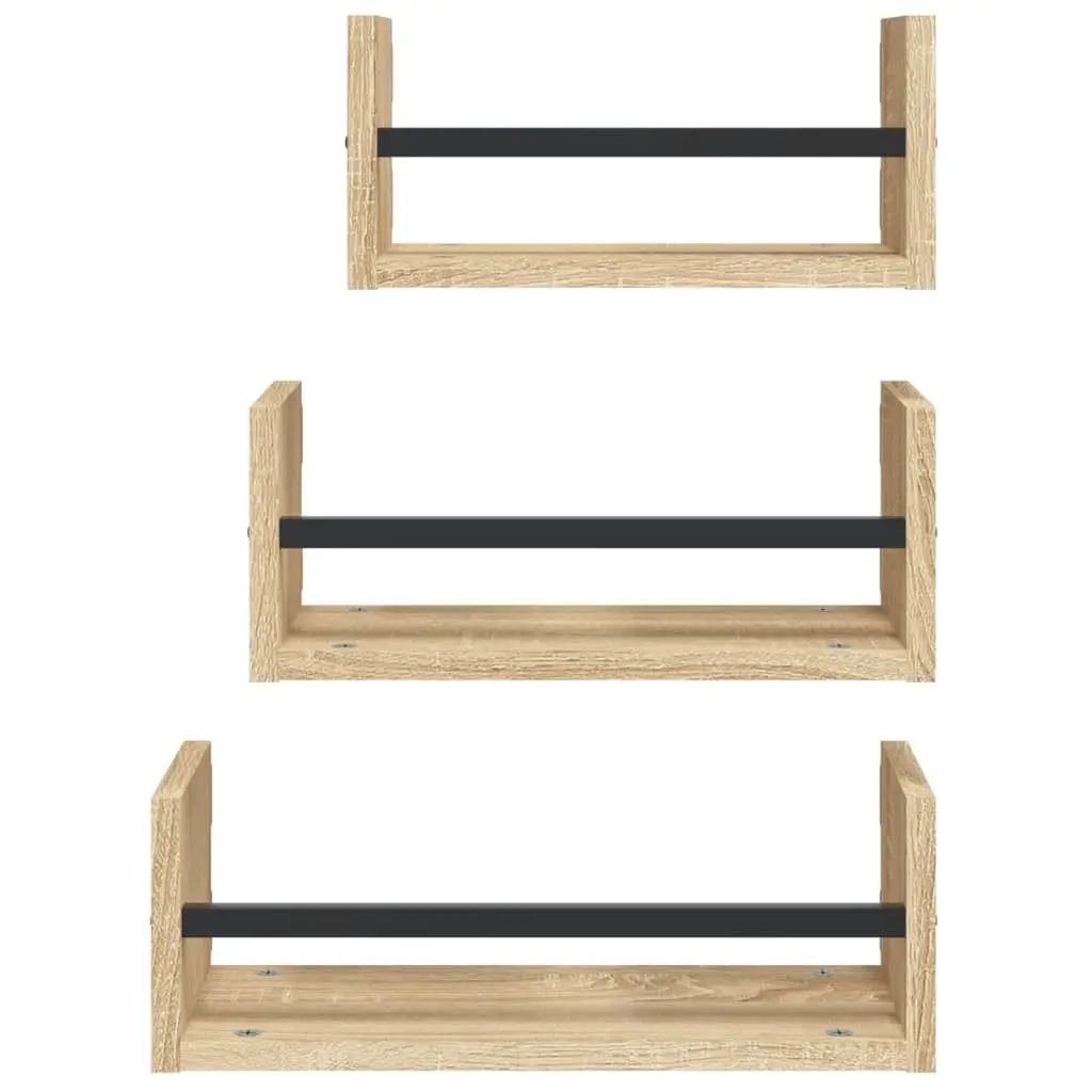 Wall Shelf Set 3 Piece Floating Shelves Brown Storage Display