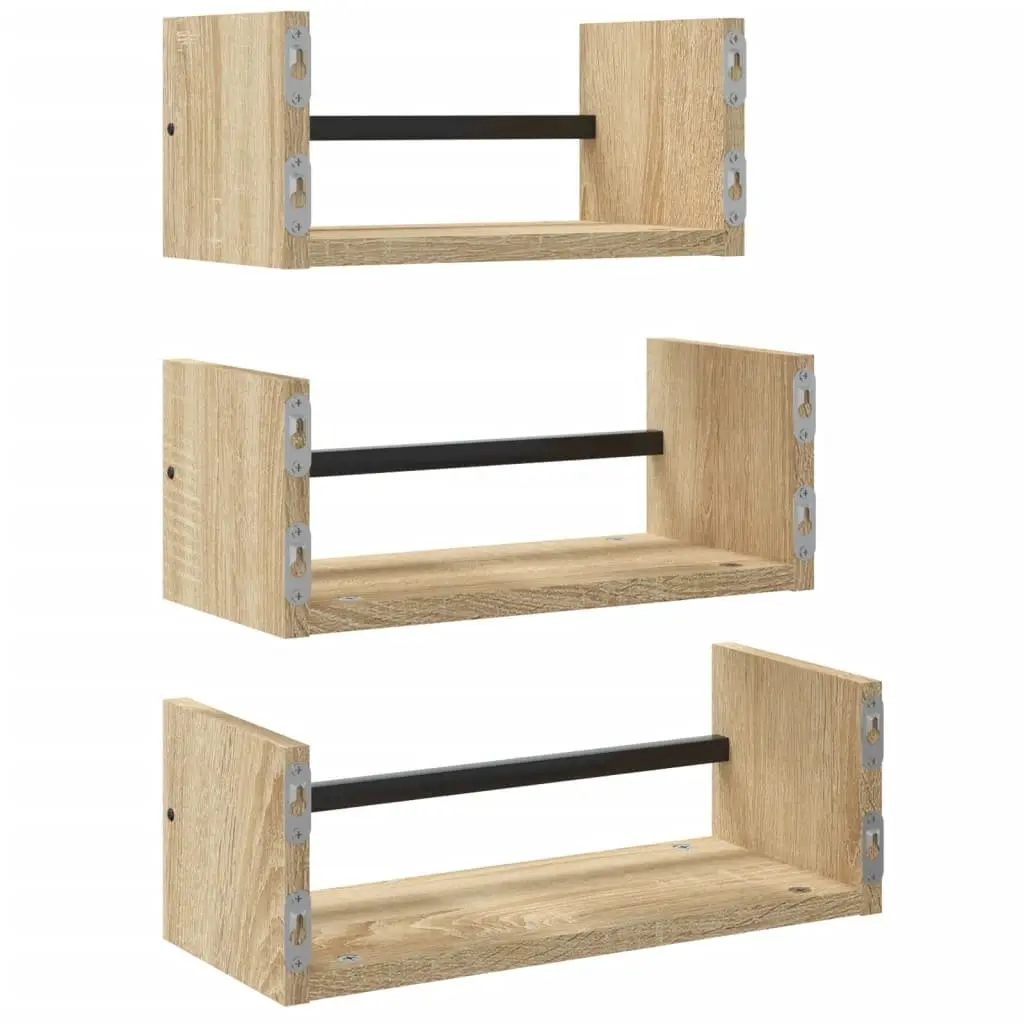 Wall Shelf Set 3 Piece Floating Shelves Brown Storage Display