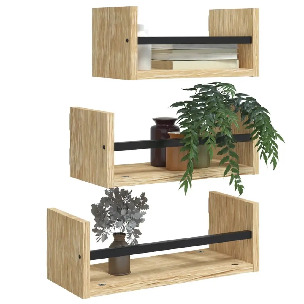 Wall Shelf Set 3 Piece Floating Shelves Brown Storage Display