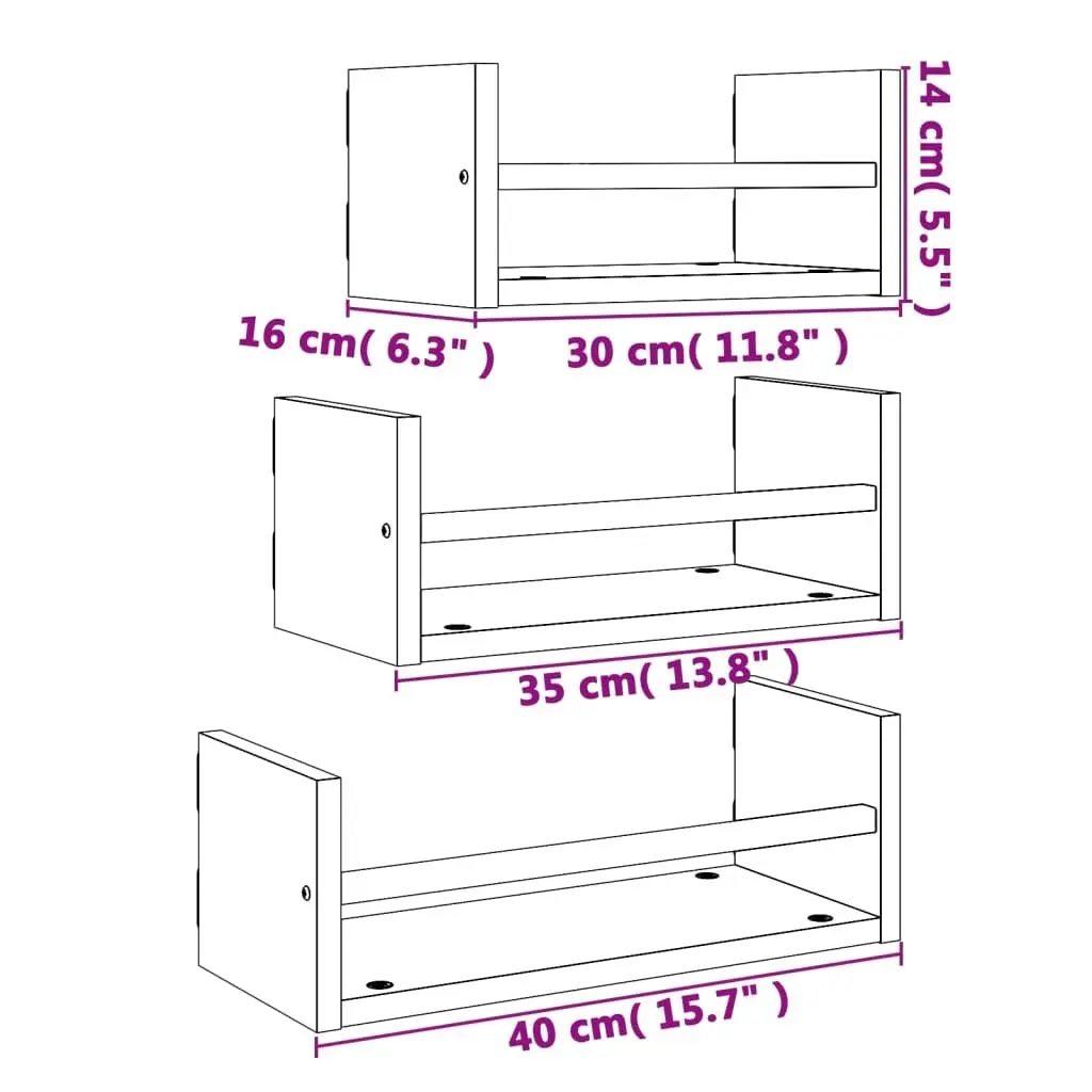 Wall Shelf Set 3 Piece Floating Shelves Brown Storage Display