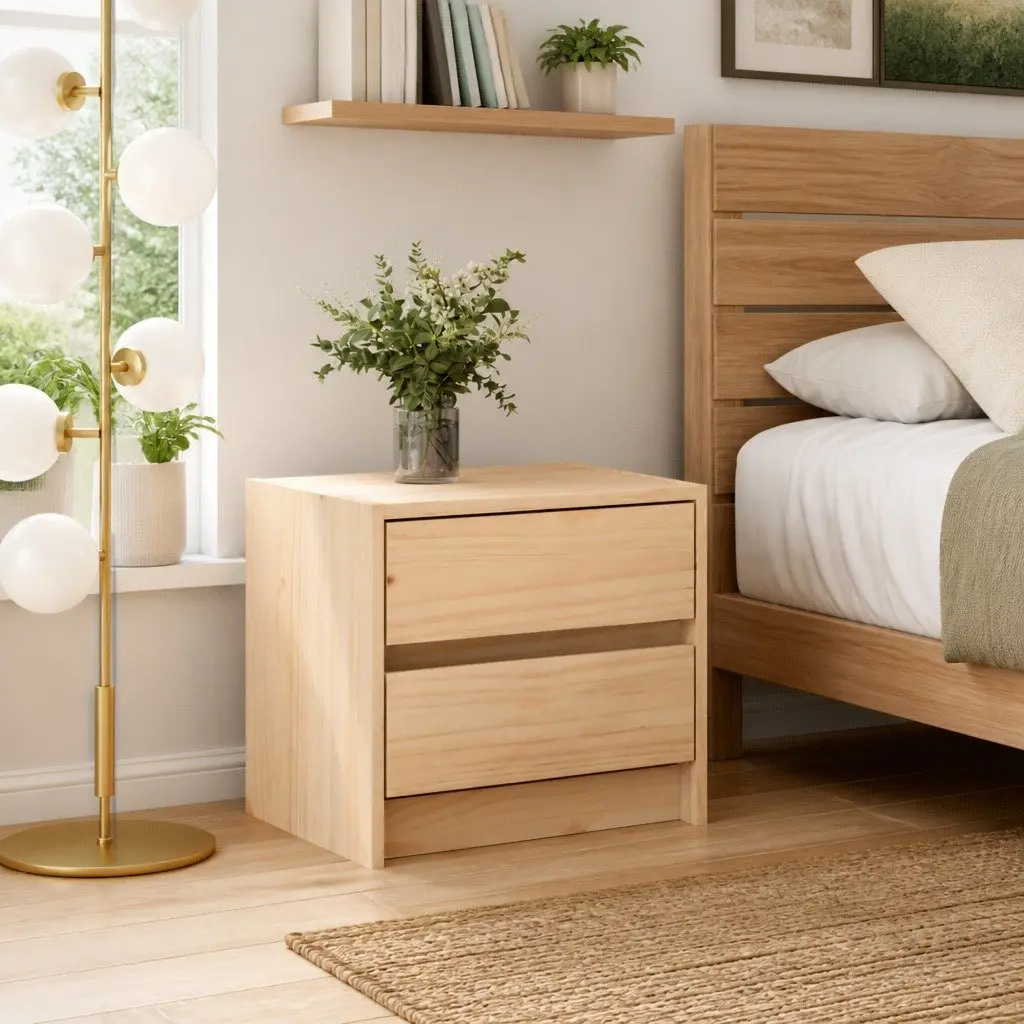 Bedside Cabinet 40x31x35.5 cm Solid Pine Wood 2 Drawer Bedroom Storage Table Brown