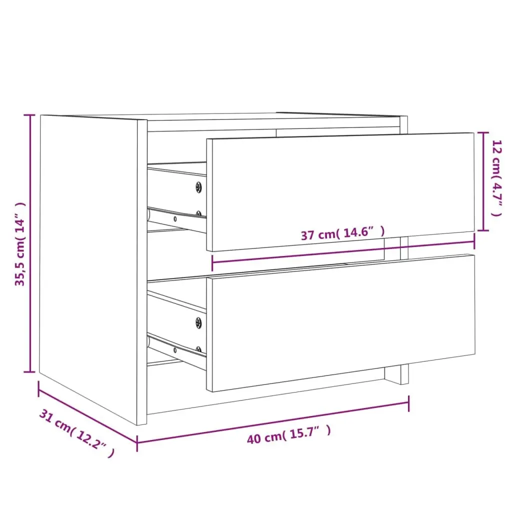 Bedside Cabinet 40x31x35.5 cm Solid Pine Wood 2 Drawer Bedroom Storage Table Brown