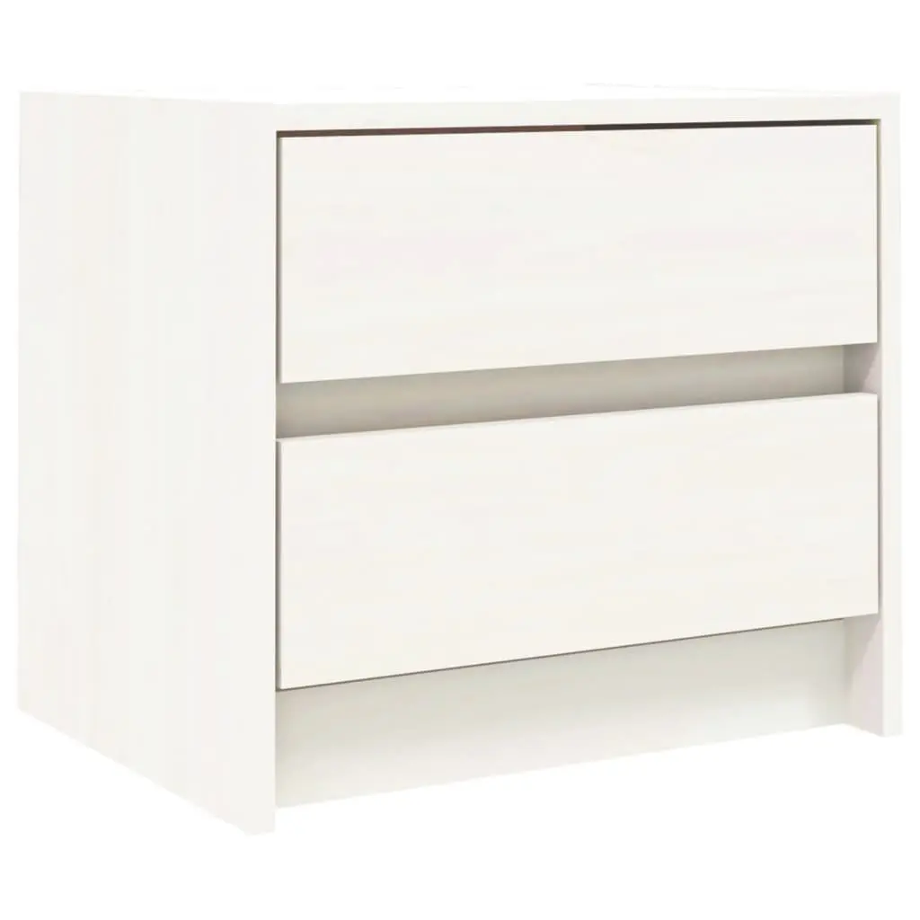 Bedside Table White Solid Pine Wood Nightstand 2 Drawers