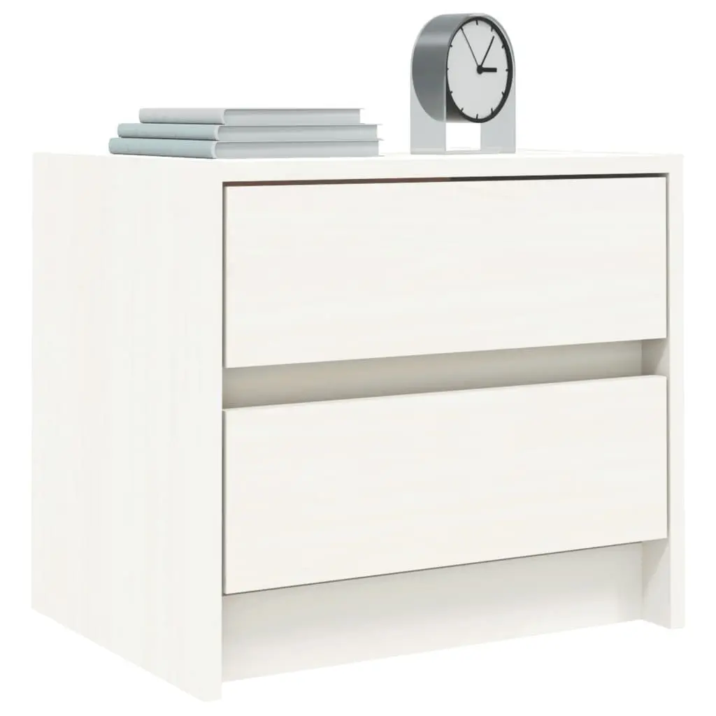 Bedside Table White Solid Pine Wood Nightstand 2 Drawers