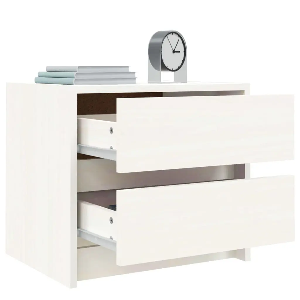 Bedside Table White Solid Pine Wood Nightstand 2 Drawers