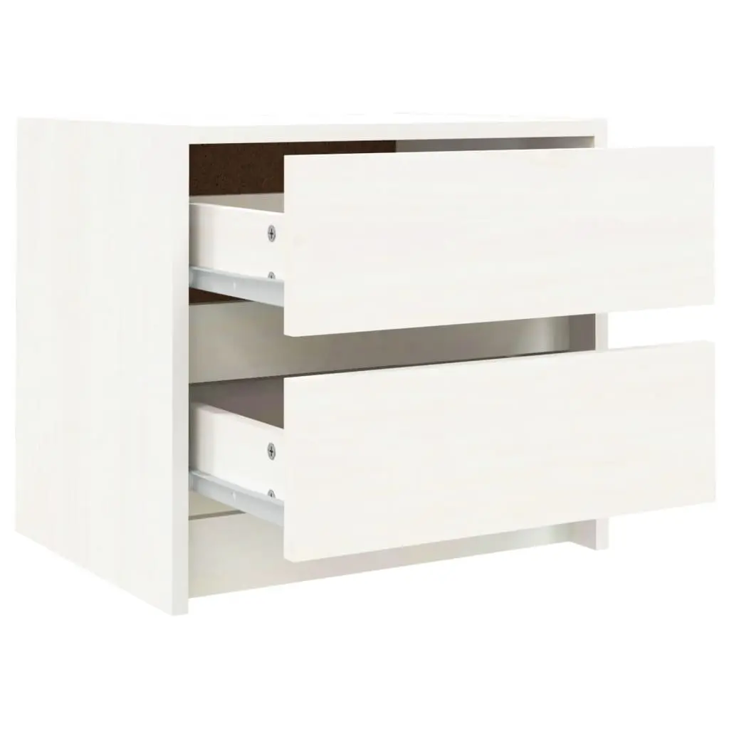 Bedside Table White Solid Pine Wood Nightstand 2 Drawers