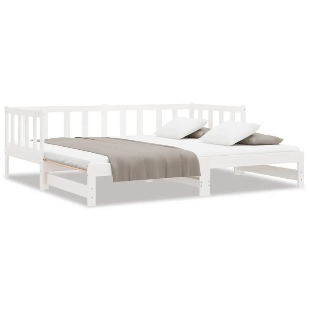 Day Bed with Trundle Solid Wood Slatted Base White 90x190 cm Pull-Out Guest Sofa