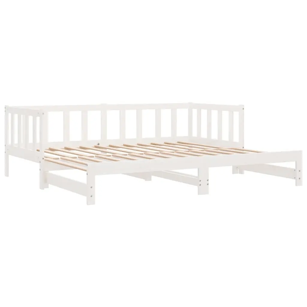 Day Bed with Trundle Solid Wood Slatted Base White 90x190 cm Pull-Out Guest Sofa
