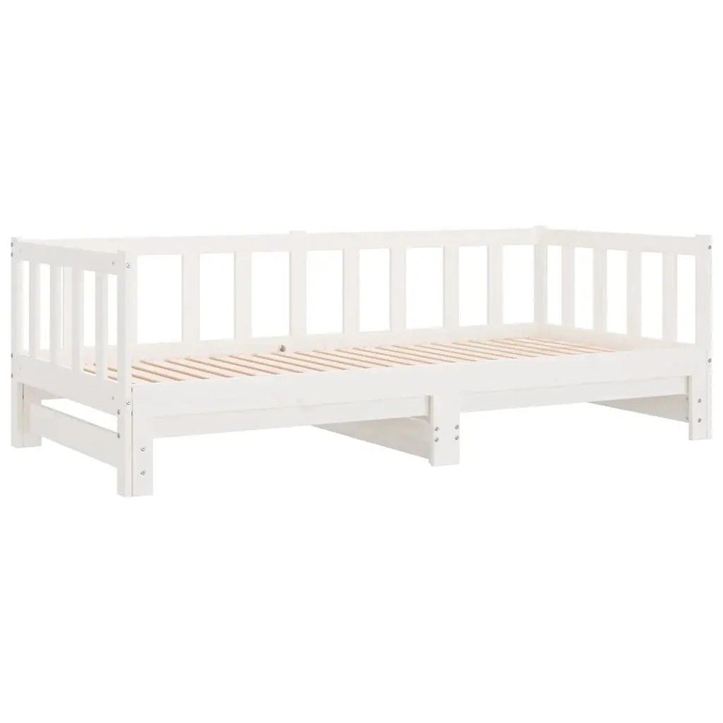 Day Bed with Trundle Solid Wood Slatted Base White 90x190 cm Pull-Out Guest Sofa