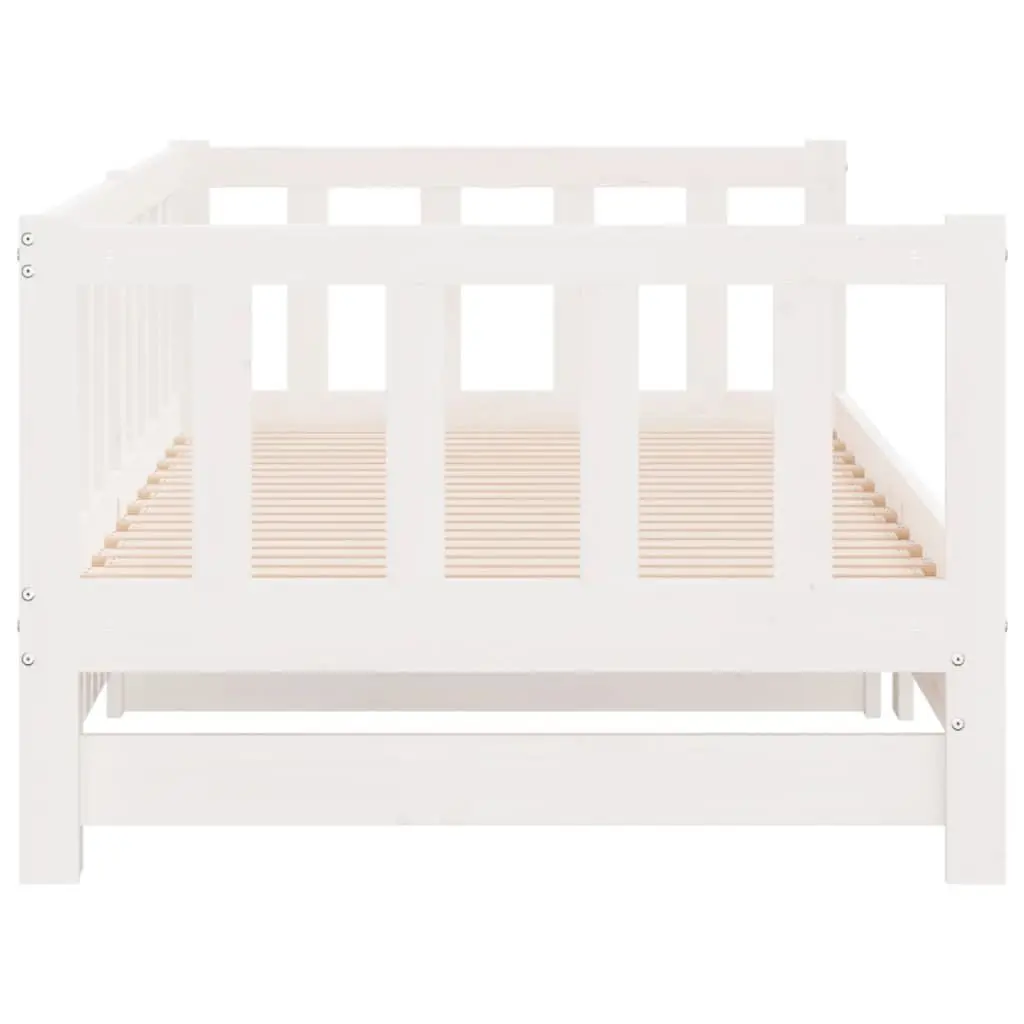 Day Bed with Trundle Solid Wood Slatted Base White 90x190 cm Pull-Out Guest Sofa
