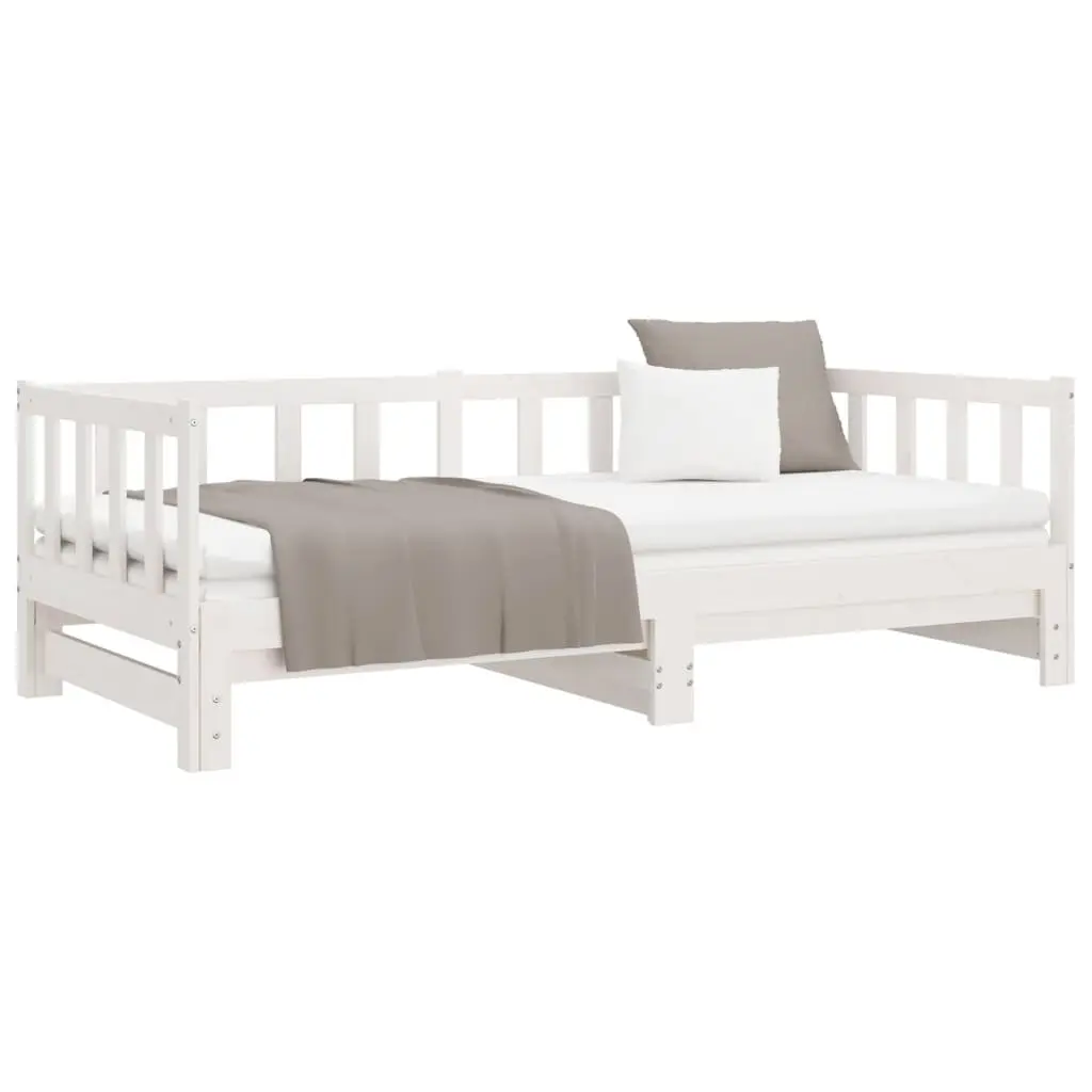 Day Bed with Trundle Solid Wood Slatted Base White 90x190 cm Pull-Out Guest Sofa