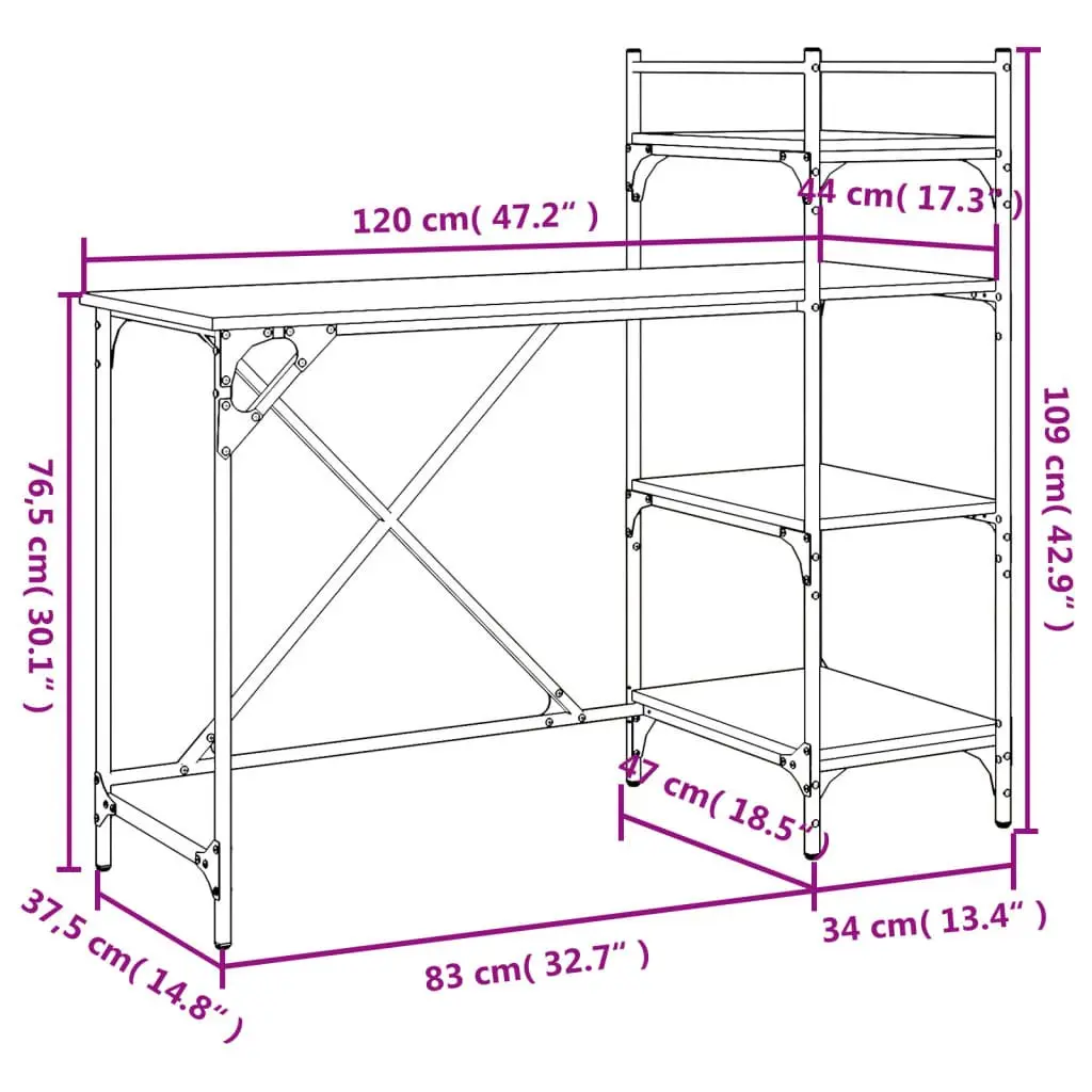Computer Desk Storage Organiser 120 x 47 x 109 cm Black