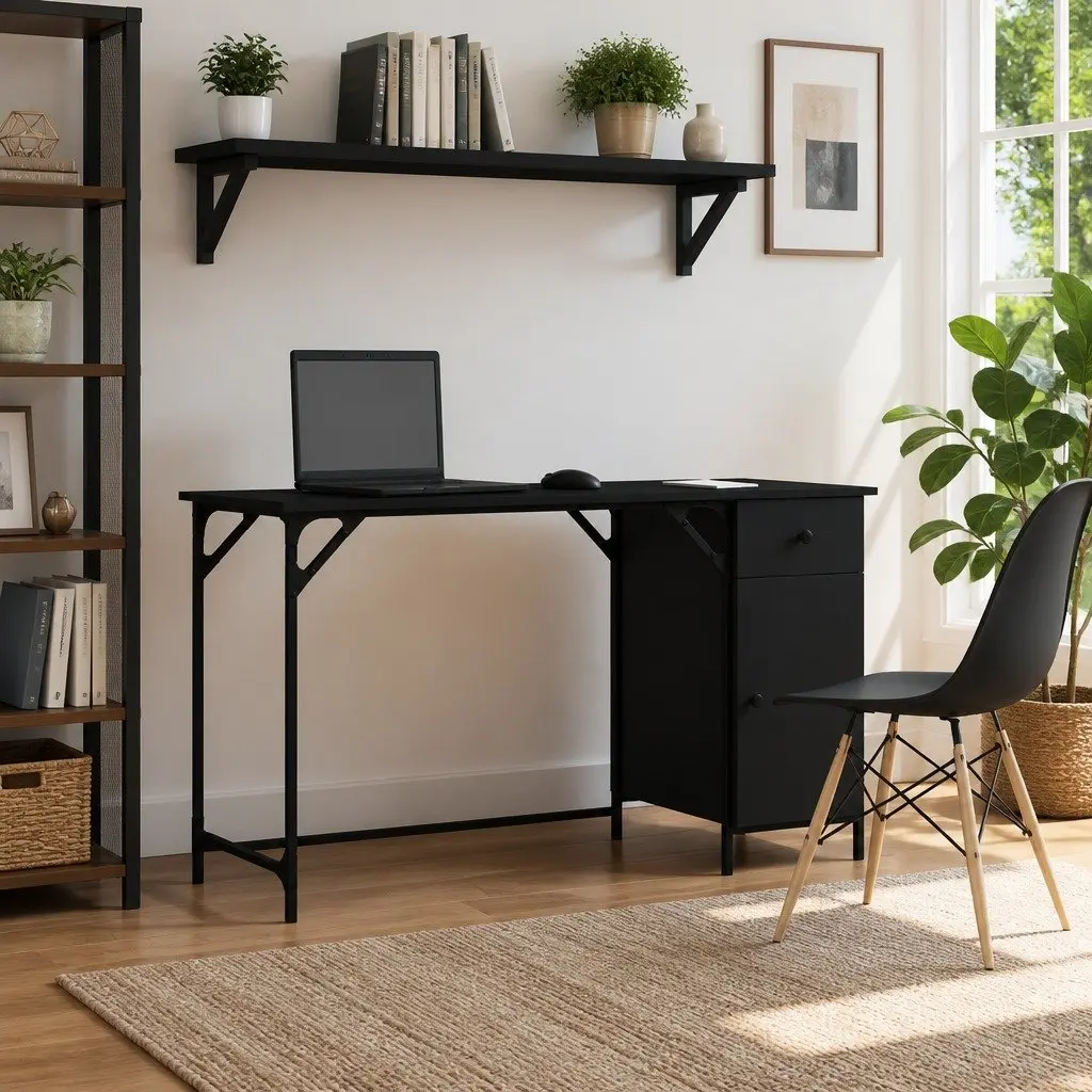 Computer Desk Black 131x48x75 cm Home Office Workspace