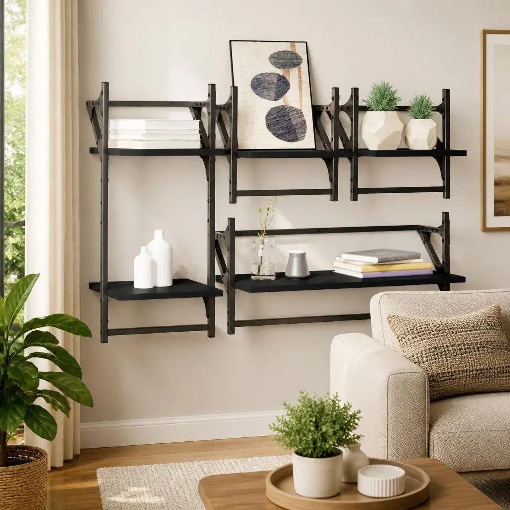 4-Piece Black Floating Shelf Set