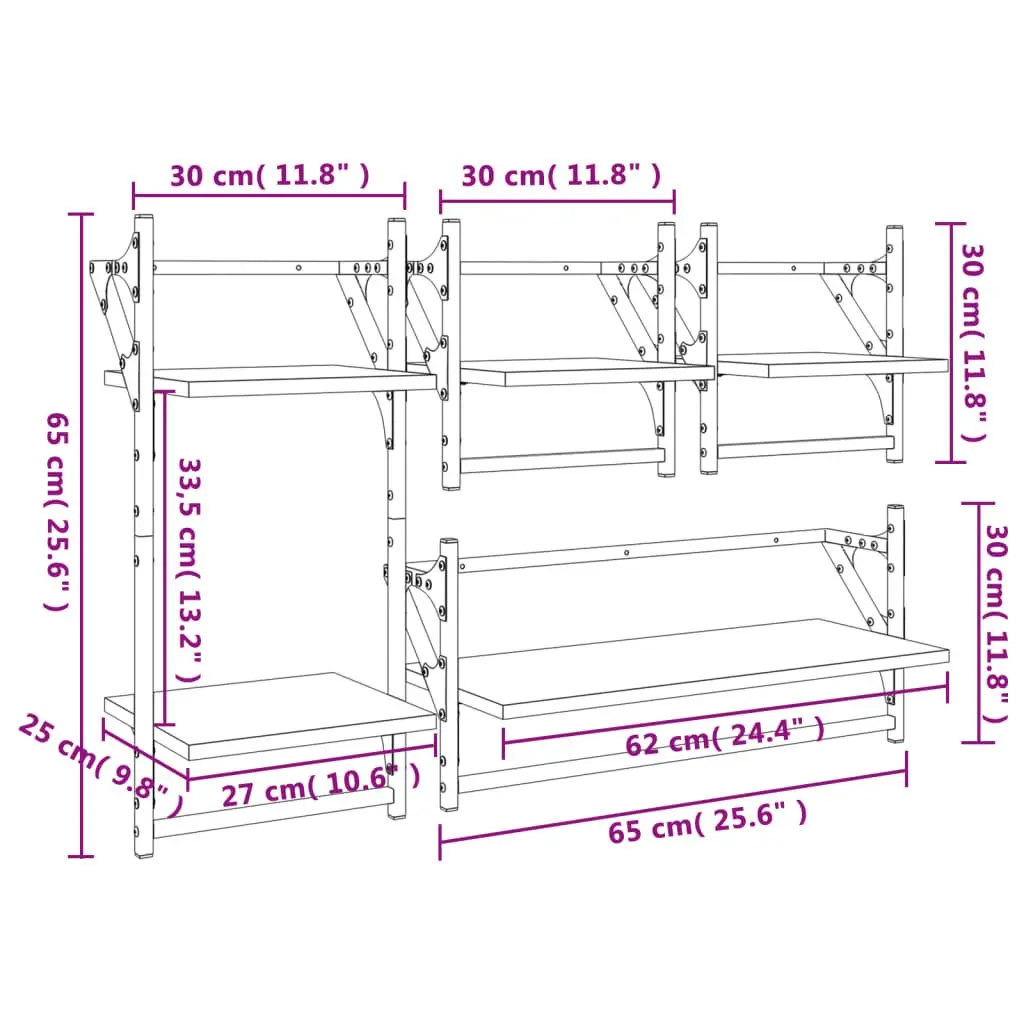 4-Piece Black Floating Shelf Set