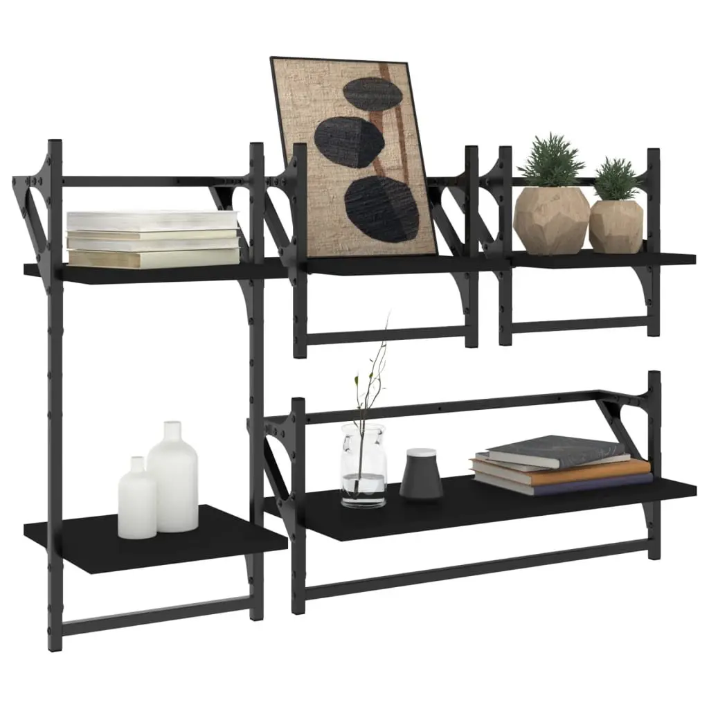 4-Piece Black Floating Shelf Set