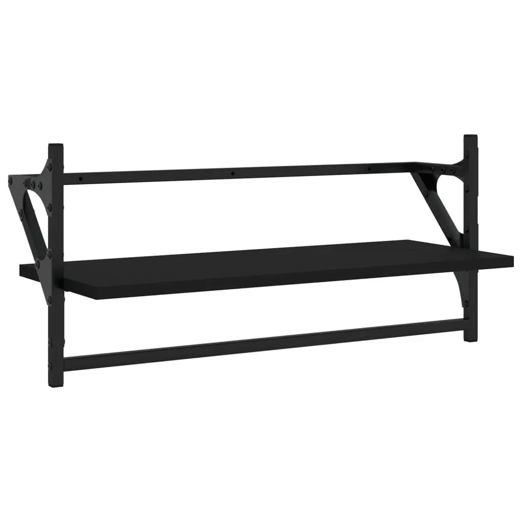 Wall Shelf Set 6 Piece Floating Shelves Bars Black Storage Organiser Display