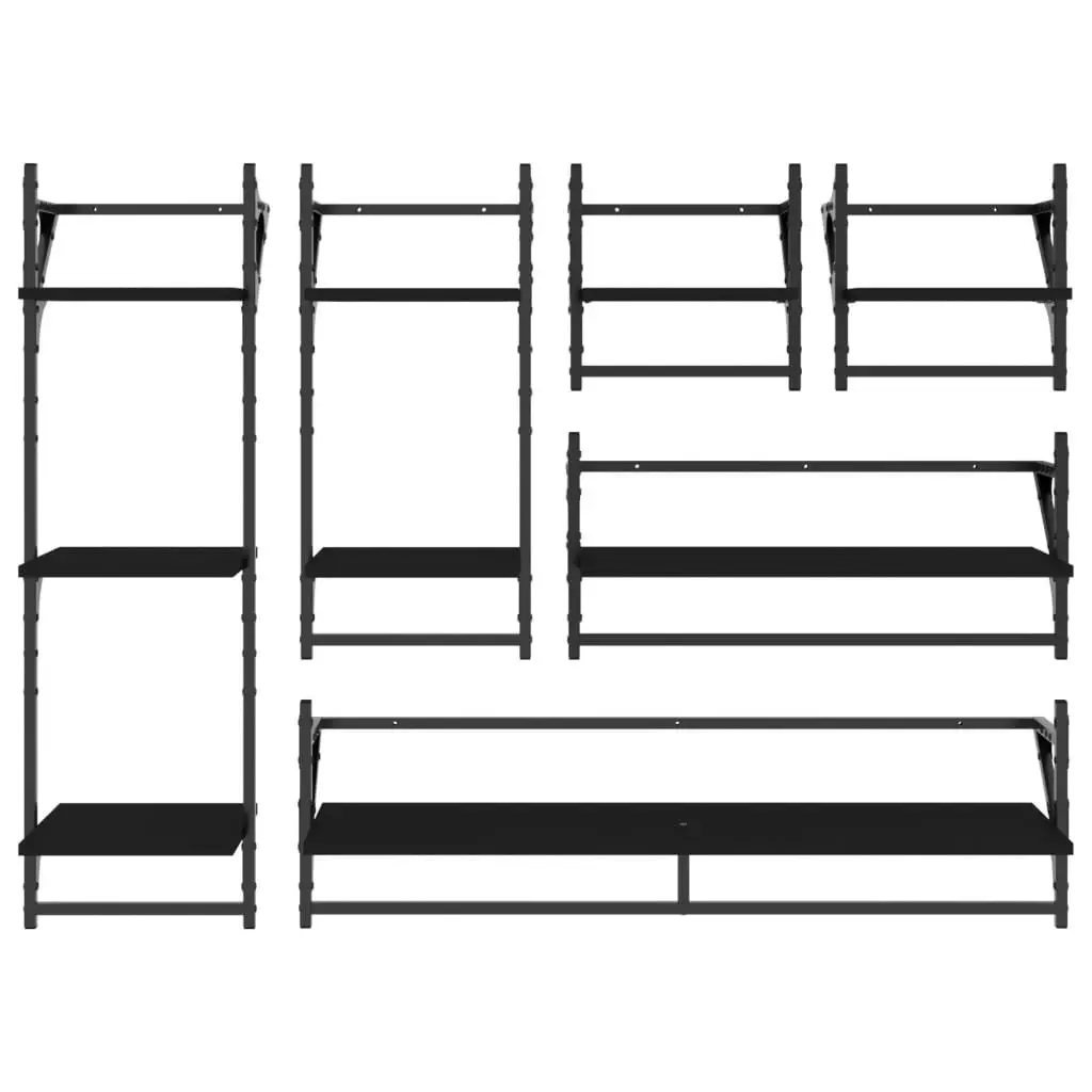Wall Shelf Set 6 Piece Floating Shelves Bars Black Storage Organiser Display