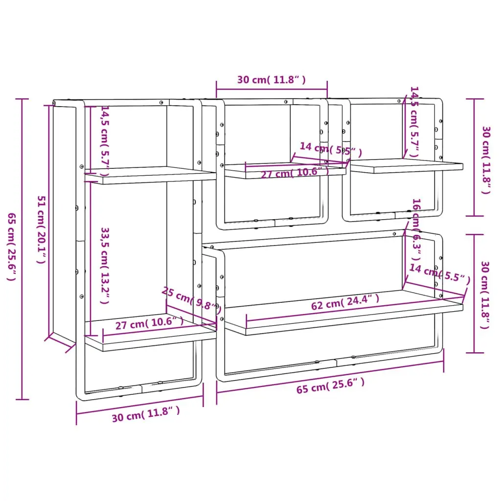 Wall Shelf Set Floating Display Shelves with Bars 4 Piece Black