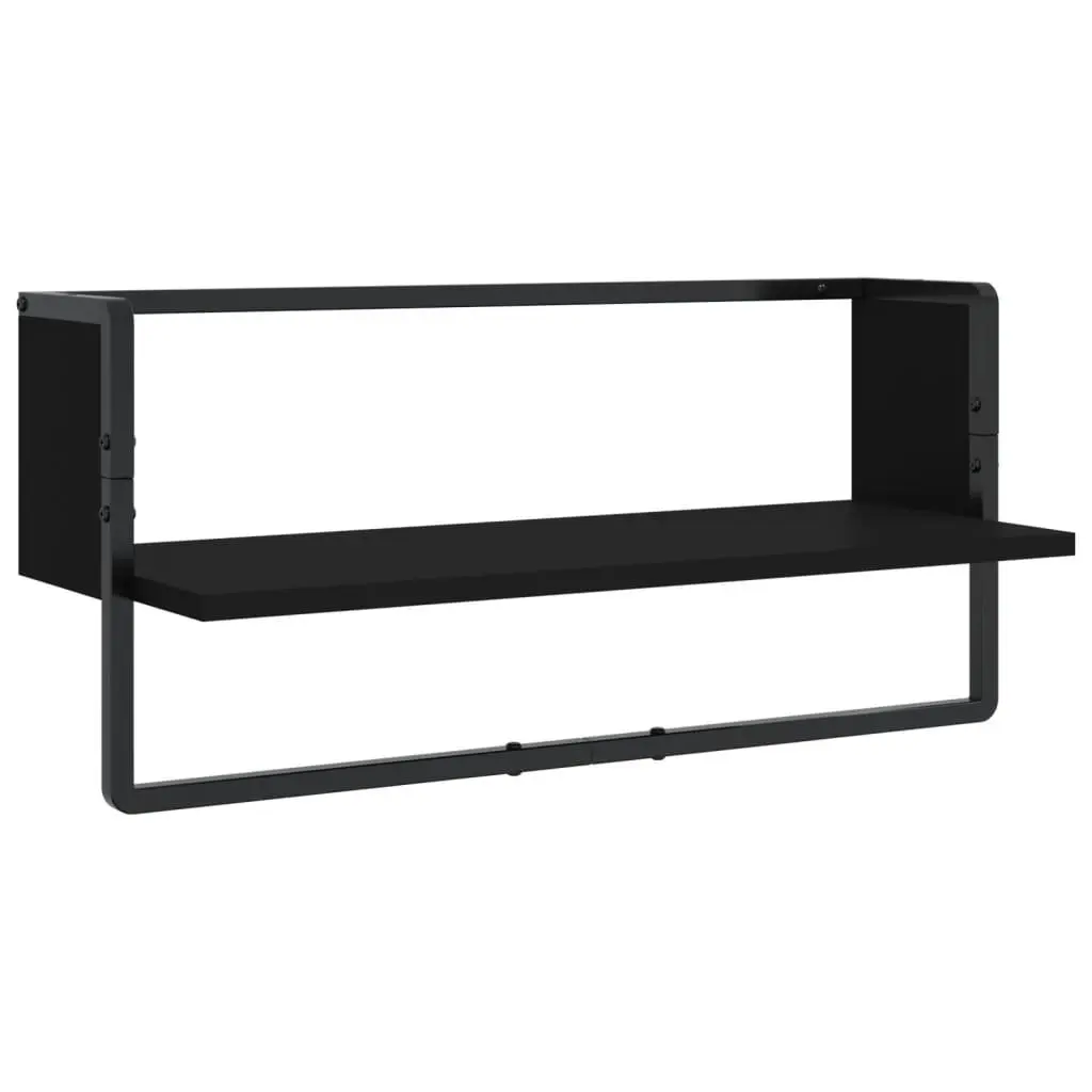 Wall Shelf Set Floating Display Shelves with Bars 4 Piece Black