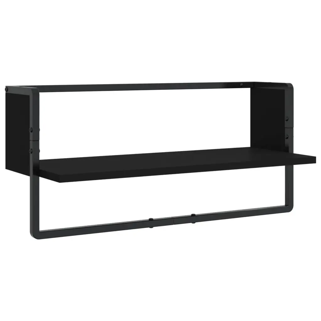 Wall Shelf Set 6 Piece Black Floating Display Shelves with Bars Storage