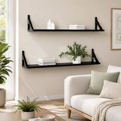 Wall Shelves 2 pcs Black 80x15x15.5 cm Floating Storage Organizer Display Shelf