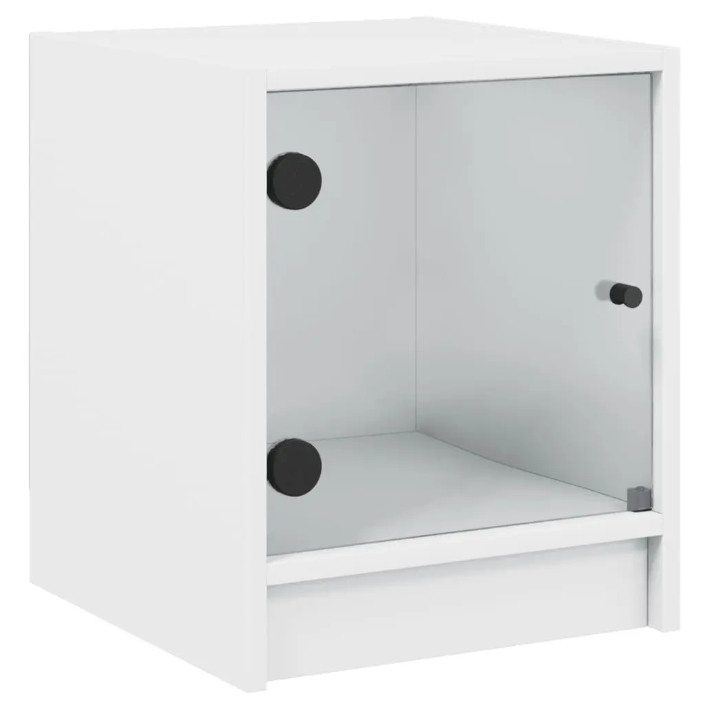 Bedside Cabinet White Glass Door Storage Nightstand Bedroom Furniture Table