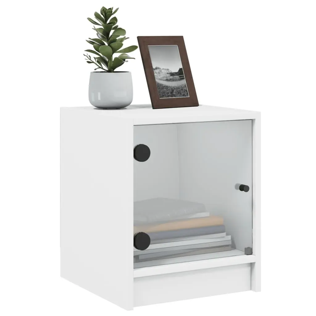 Bedside Cabinet White Glass Door Storage Nightstand Bedroom Furniture Table