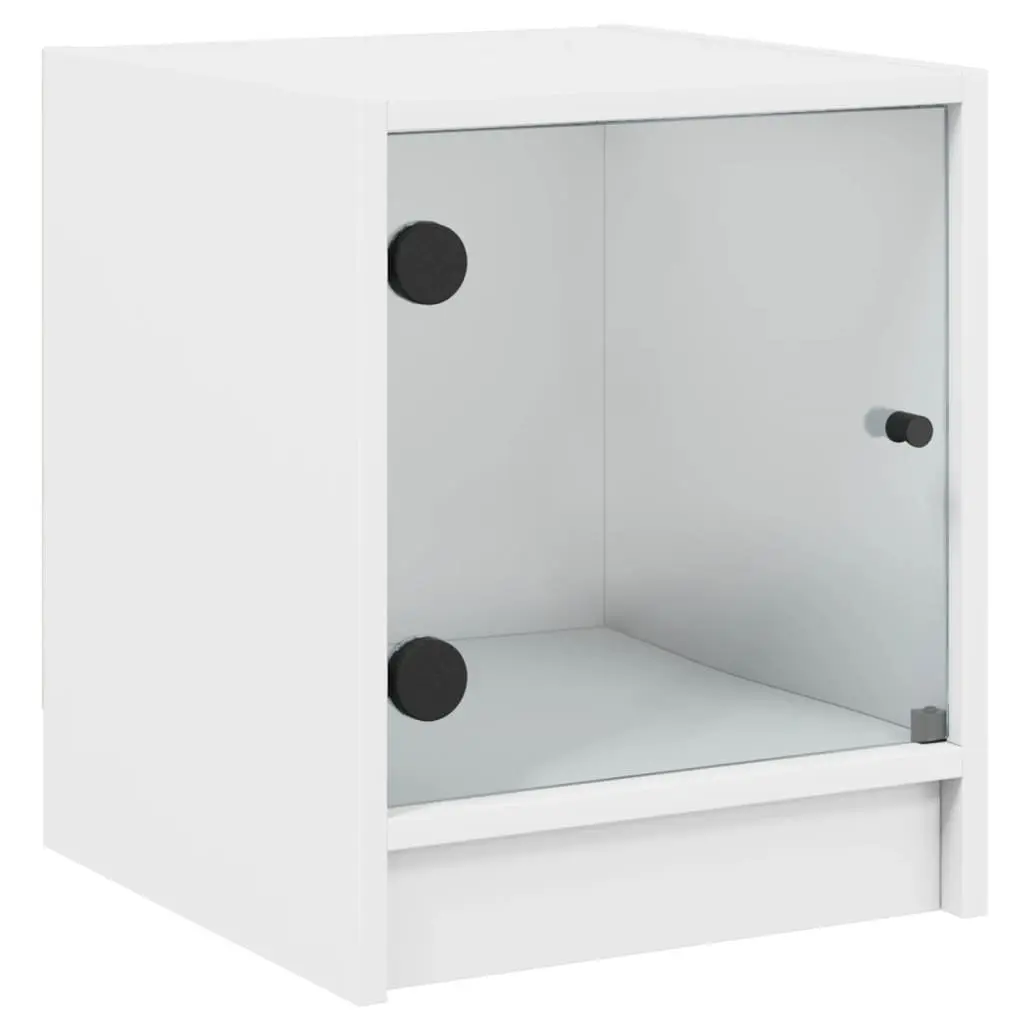 Bedside Cabinets Storage 2 Piece White Engineered Wood with Glass Doors
