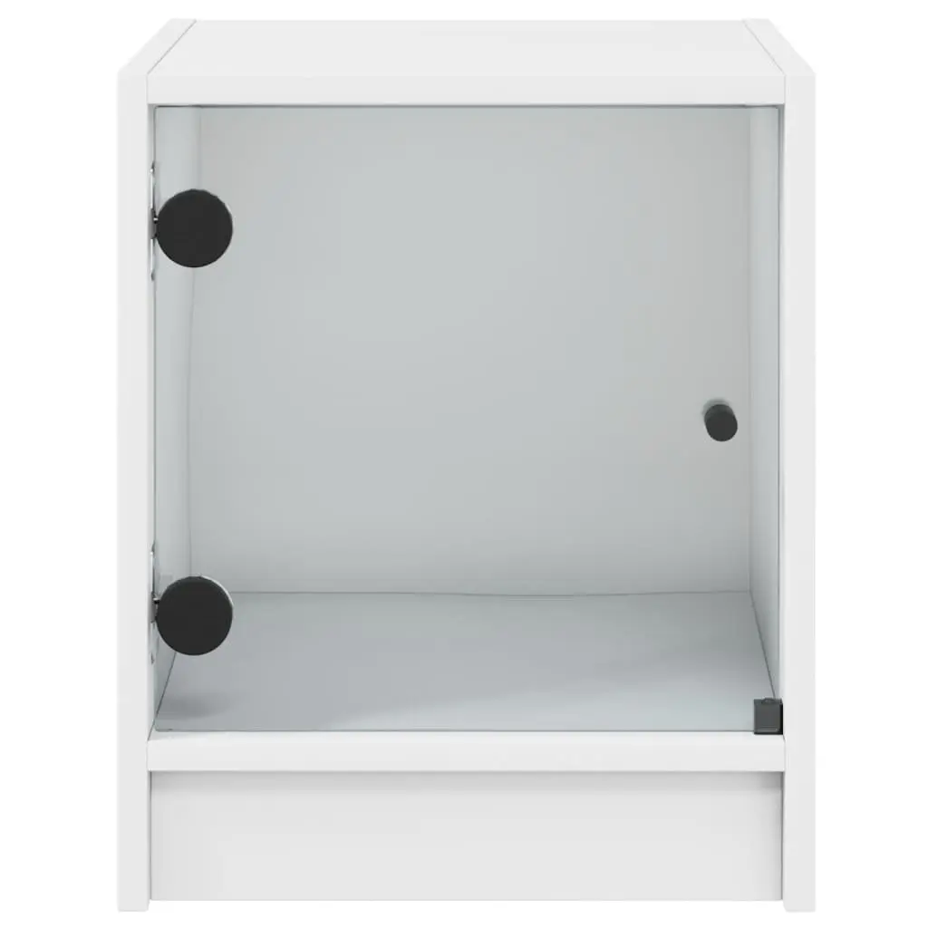 Bedside Cabinets Storage 2 Piece White Engineered Wood with Glass Doors
